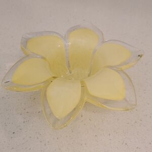 Glass Art Yellow Flower Petal Candle Holder / Trinket Dish